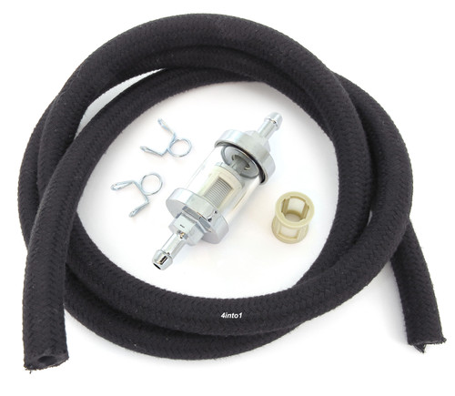 5 ft - 1/4" 6mm - Black Cloth Vintage Motorcycle Fuel Line & Clear Glass Filter